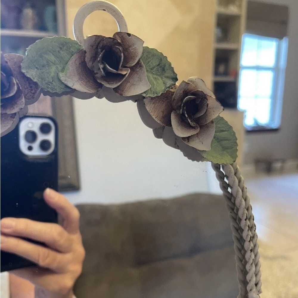 Toleware Rose Floral MIRROR Shabby Chic Candle Holder COUNTRY 13x9” vintage - Picture 8 of 8